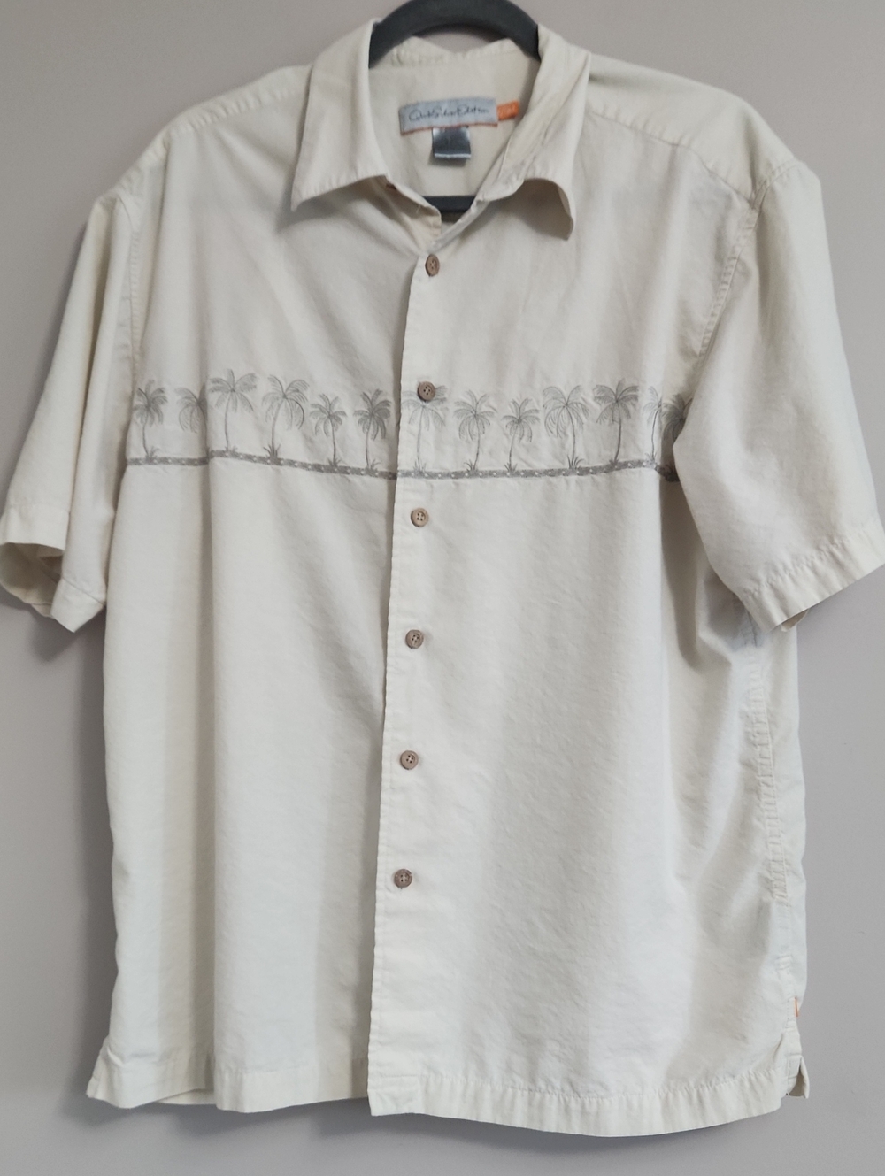 Quiksilver Cream Short-Sleeve Palm-Tree Button-Down Shirt